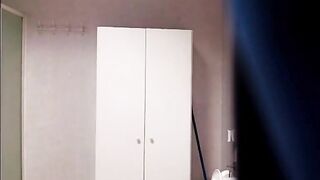 Hot secretary having a quick pee