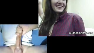 Amateur Freaky couple helping guy jerk off on cam