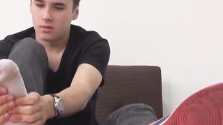 The smell of his own shoes makes his dick rough and throbbing
