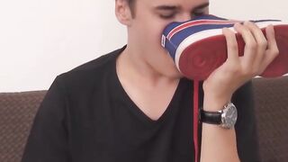 The smell of his own shoes makes his dick rough and throbbing