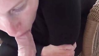 Sexy girl suck cock passionately on the balcony