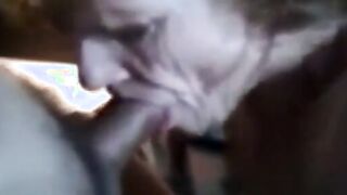 Grandma with a wrinkled face sucks dick and drinks cum