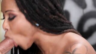 Big tits ebony milf sucking white dick