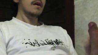 Wanking, selfsucking and getting cum load in mouth