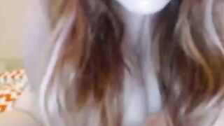 Beautiful big tit redhead cums on dildo