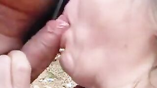 granny sucks her husband in the forest