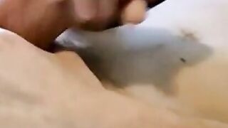 Shaved cock and big balls with cumshot