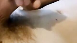 Shaved cock and big balls with cumshot