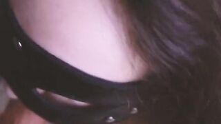 girl in lingerie gives blowjob to her husband with cum in mouth