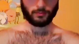 Hairy chest covered in cum 2