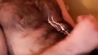 Hairy chest covered in cum 2