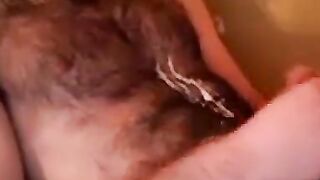 Hairy chest covered in cum 2