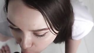 The guy fucked the pussy of a Russian girl after a blowjob