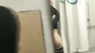Schoolgirl Strip Tease And Pussy Play In Public Bathroom 3