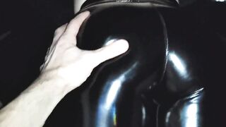 Boned and Cum on booty inside tight african vinyl leggings