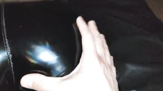 Boned and Cum on booty inside tight african vinyl leggings