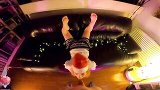 Xmas oral sex with leaking cum, feet, and behind the scenes