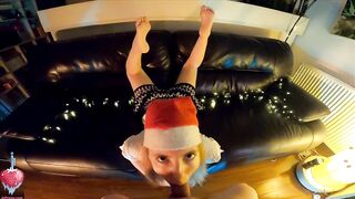 Xmas oral sex with leaking cum, feet, and behind the scenes