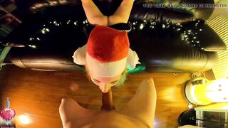 Xmas bj with leaking cum, feet, and behind the scenes