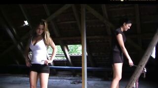 2 Young Fem Domina Girls inside Heels and Pants dominate man