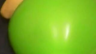 Big green balloon riding humping cum