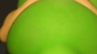 Big green balloon riding humping cum