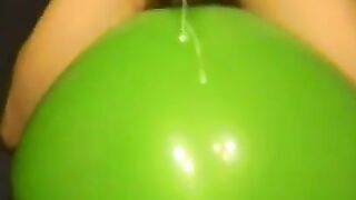 Big green balloon riding humping cum
