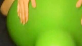 Big green balloon riding humping cum