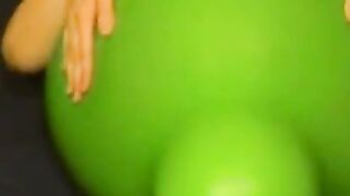 Big green balloon riding humping cum