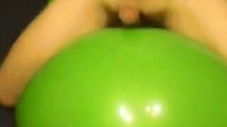 Big green balloon riding humping cum