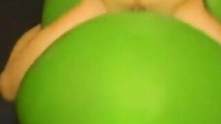 Big green balloon riding humping cum