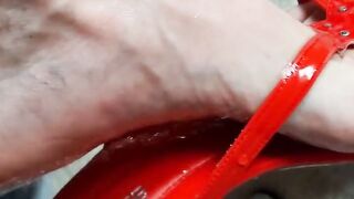 Pissing on Feet in Nylons and Heels