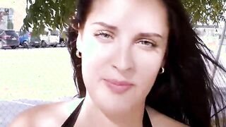 Beautiful big tits bounce on the street