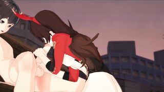 Genshin Impact - Amber gives a Fellatio, Creampie to the Face.