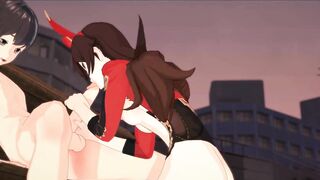 Genshin Impact - Amber gives a Fellatio, Creampie to the Face.