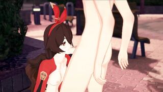 Genshin Impact - Amber gives a Fellatio, Creampie to the Face.