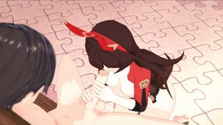 Genshin Impact - Amber gives a Fellatio, Creampie to the Face.