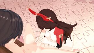 Genshin Impact - Amber gives a Fellatio, Creampie to the Face.
