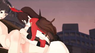 Genshin Impact - Amber gives a Fellatio, Creampie to the Face.
