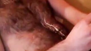 Hairy Stud Shoots Cum All Over Himself