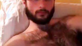 Hairy Stud Shoots Cum All Over Himself