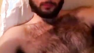 Hairy Stud Shoots Cum All Over Himself