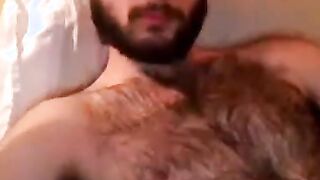 Hairy Stud Shoots Cum All Over Himself