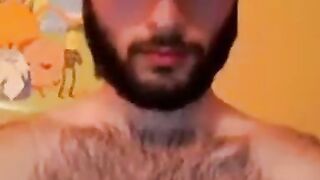 Hairy Stud Shoots Cum All Over Himself