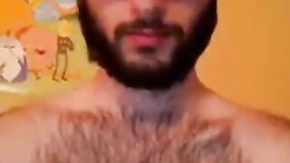 Hairy Stud Shoots Cum All Over Himself