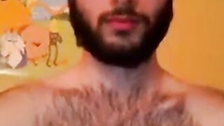 Hairy Stud Shoots Cum All Over Himself