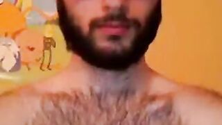 Hairy Stud Shoots Cum All Over Himself