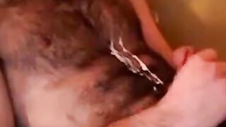 Hairy Stud Shoots Cum All Over Himself