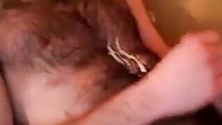 Hairy Stud Shoots Cum All Over Himself