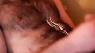 Hairy Stud Shoots Cum All Over Himself